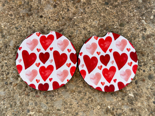 Watercolor Hearts Car Coasters