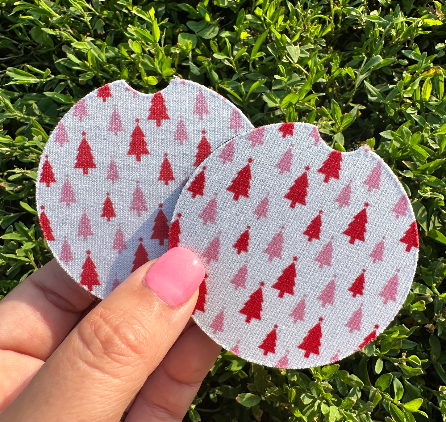 Pink & Red Christmas Tree Car Coasters