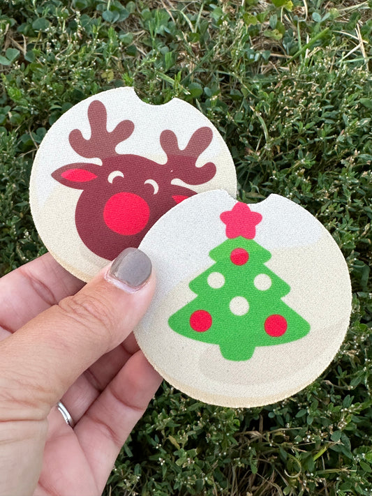 Reindeer & Christmas Tree Sugar Cookie Car Coasters
