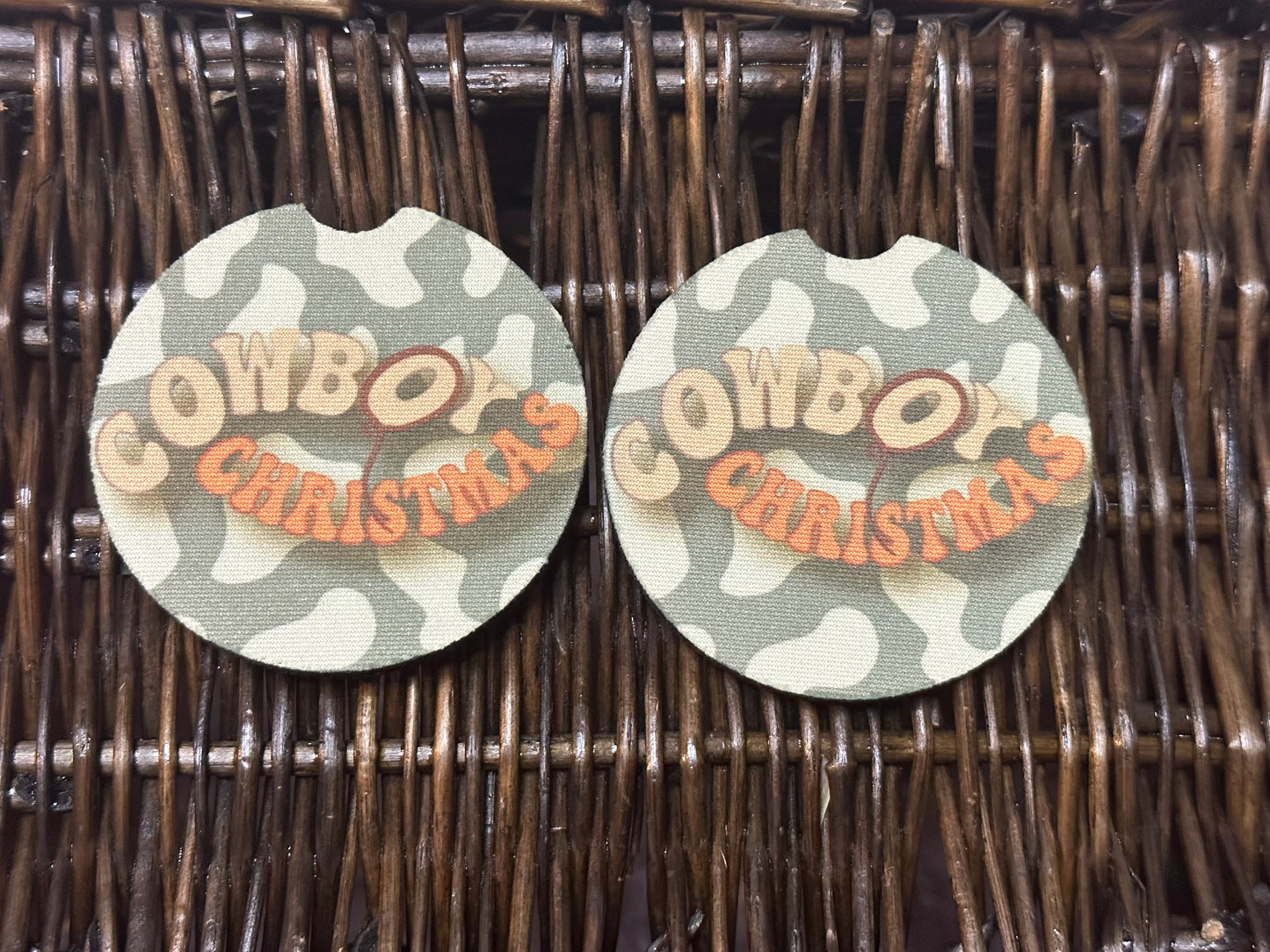 Green Cowboy Christmas Car Coasters