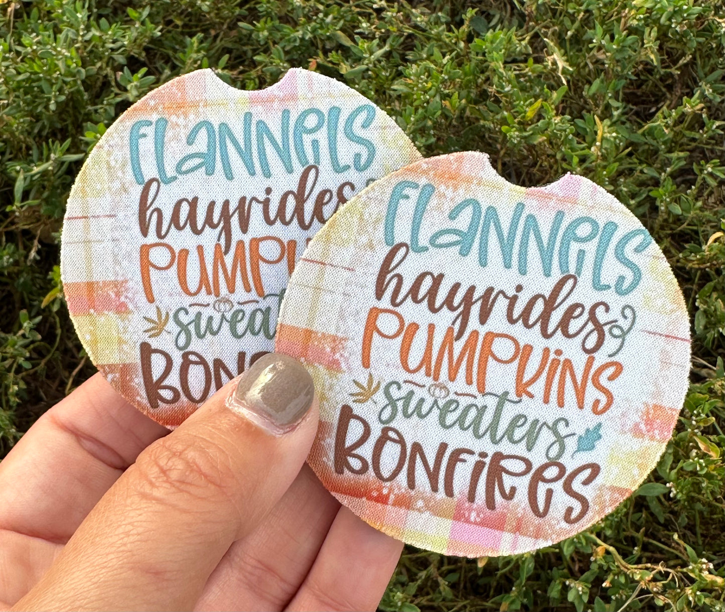 Flannels Hayrides Pumpkins Car Coasters