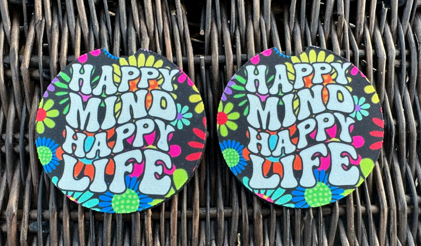Happy Mind Happy Life Car Coasters