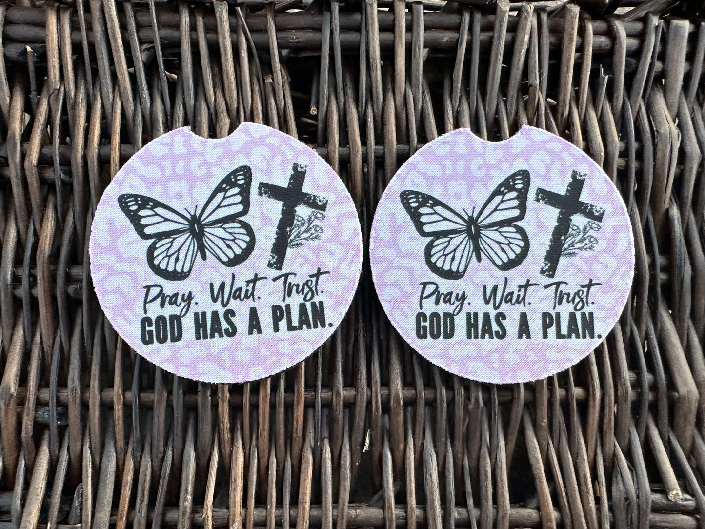 Pray Wait Trust Car Coasters