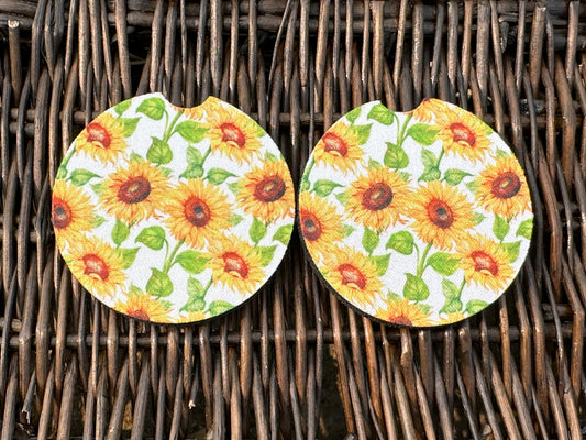 White Sunflower Car Coasters