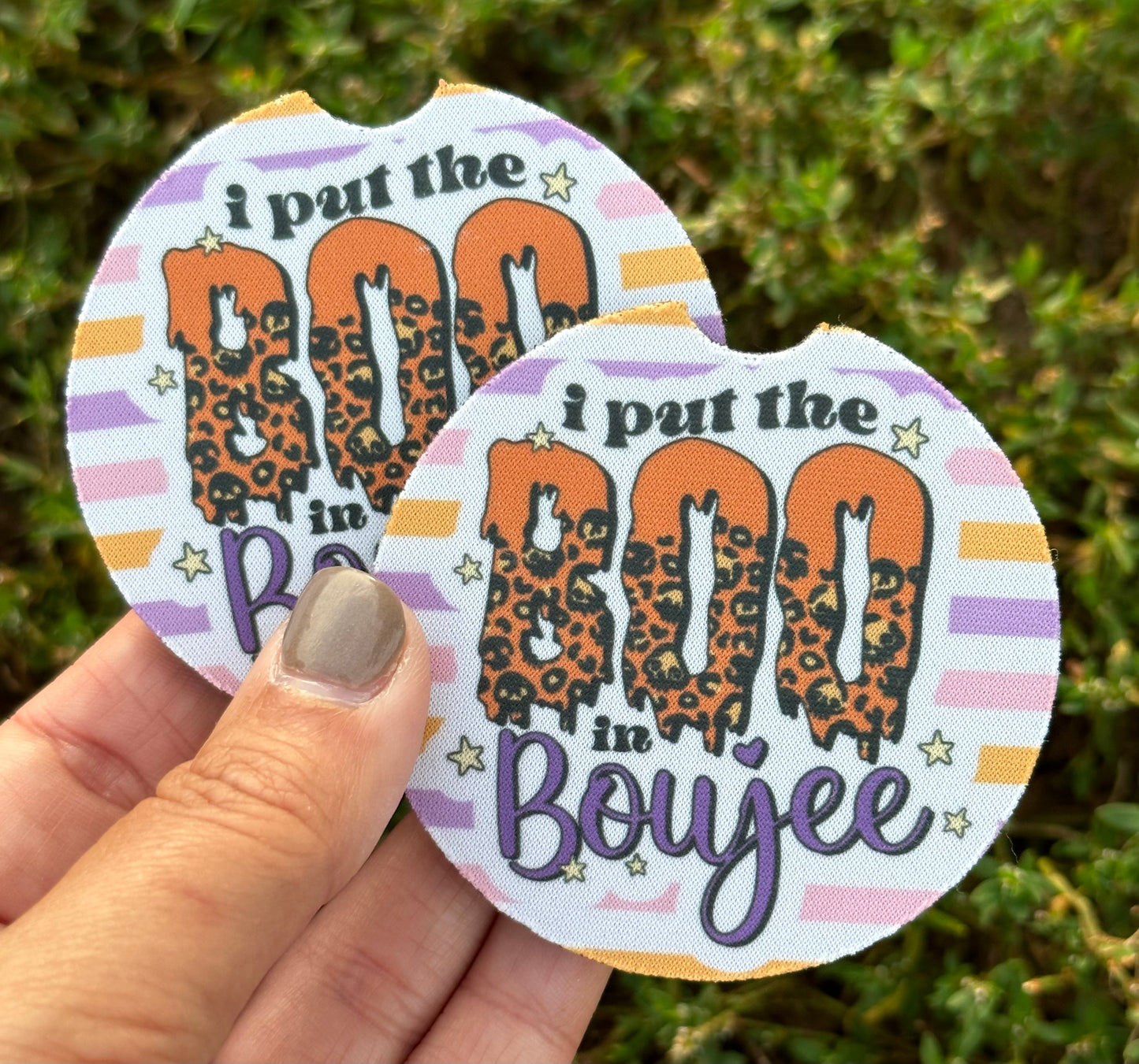 Put The Boo in Boujee Car Coasters