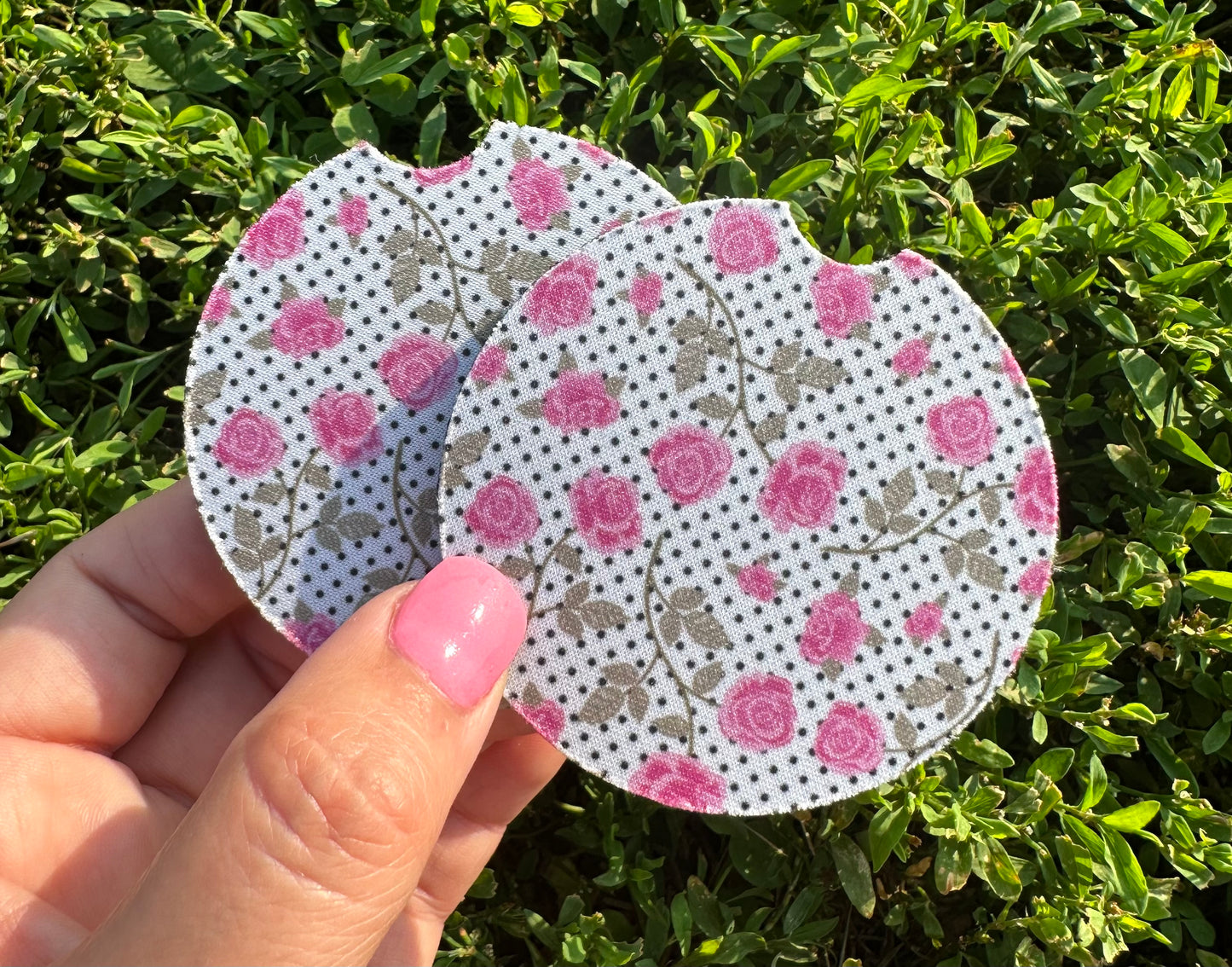 White Floral Car Coasters