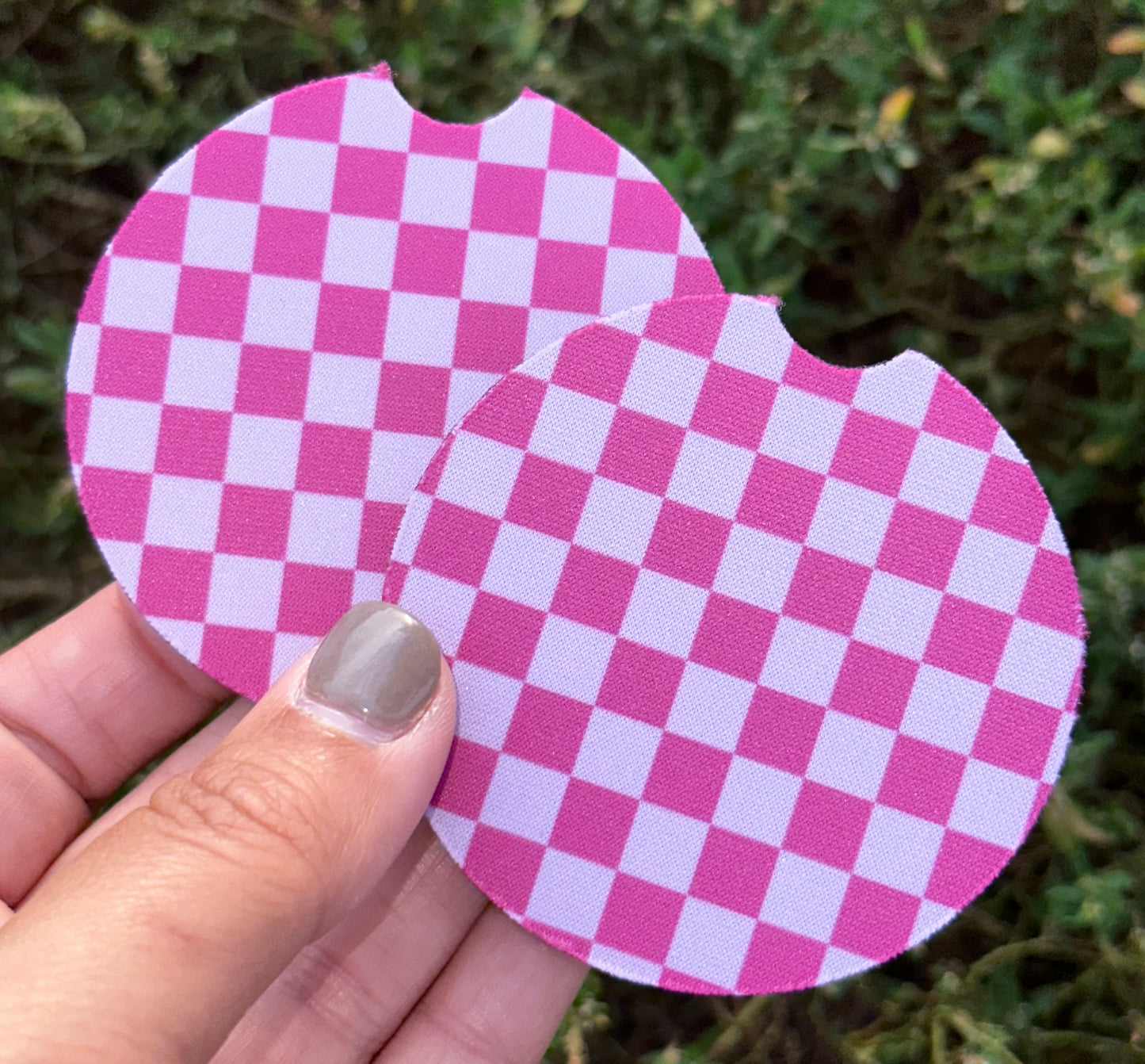 Dark Pink Checkered Car Coasters