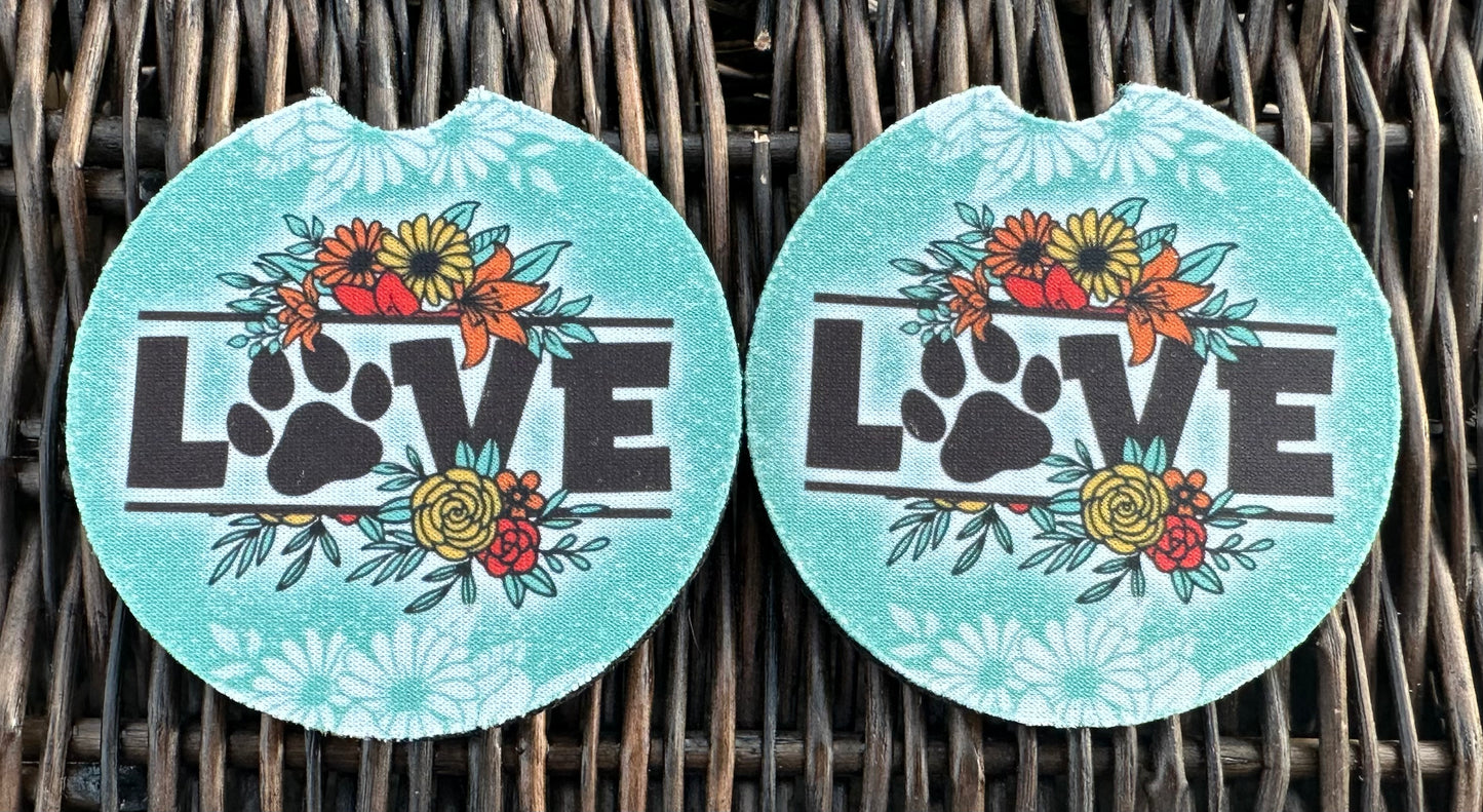 Love Paw Print Car Coasters