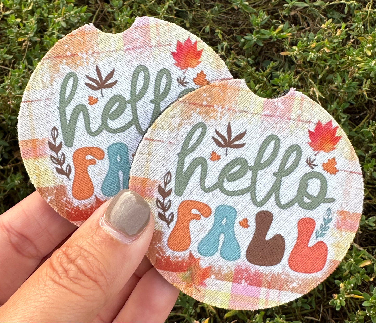 Hello Fall Car Coasters