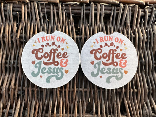I Run On Coffee & Jesus Car Coasters