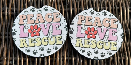 Peace Love Rescue Car Coasters