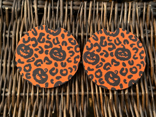 Orange Leopard & Pumpkin Car Coasters