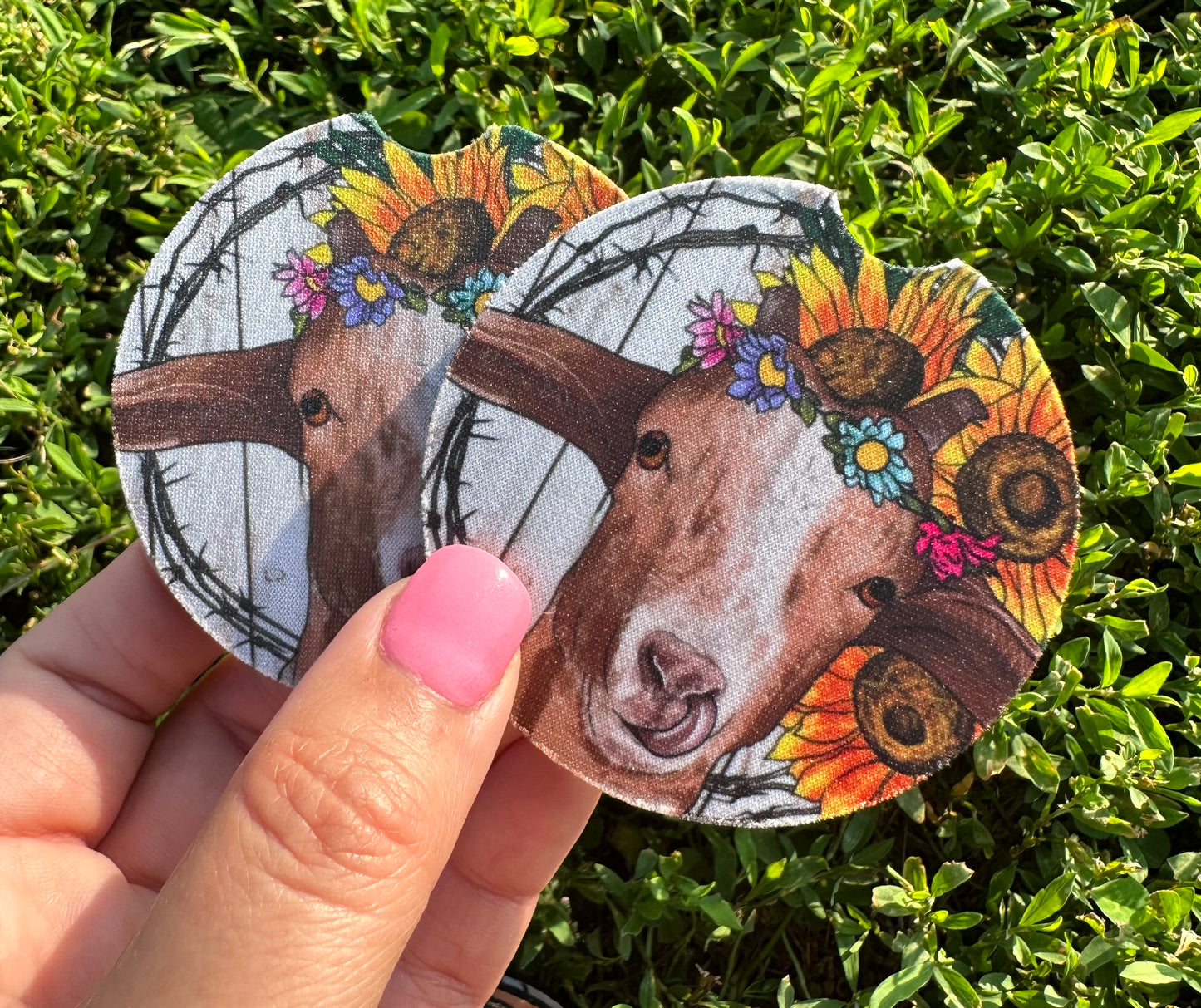 Sunflower Goat Car Coasters