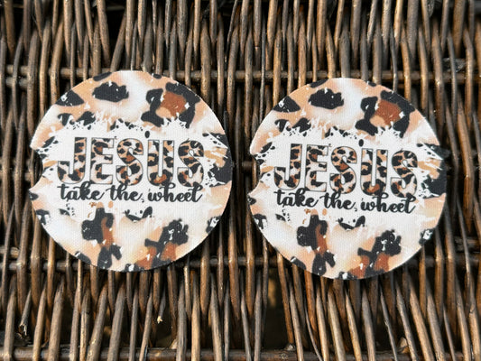 Jesus Take The Wheel Car Coasters