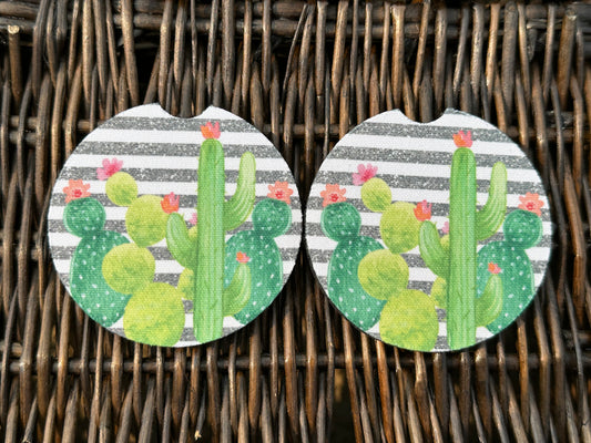 Stripe Cactus Car Coasters