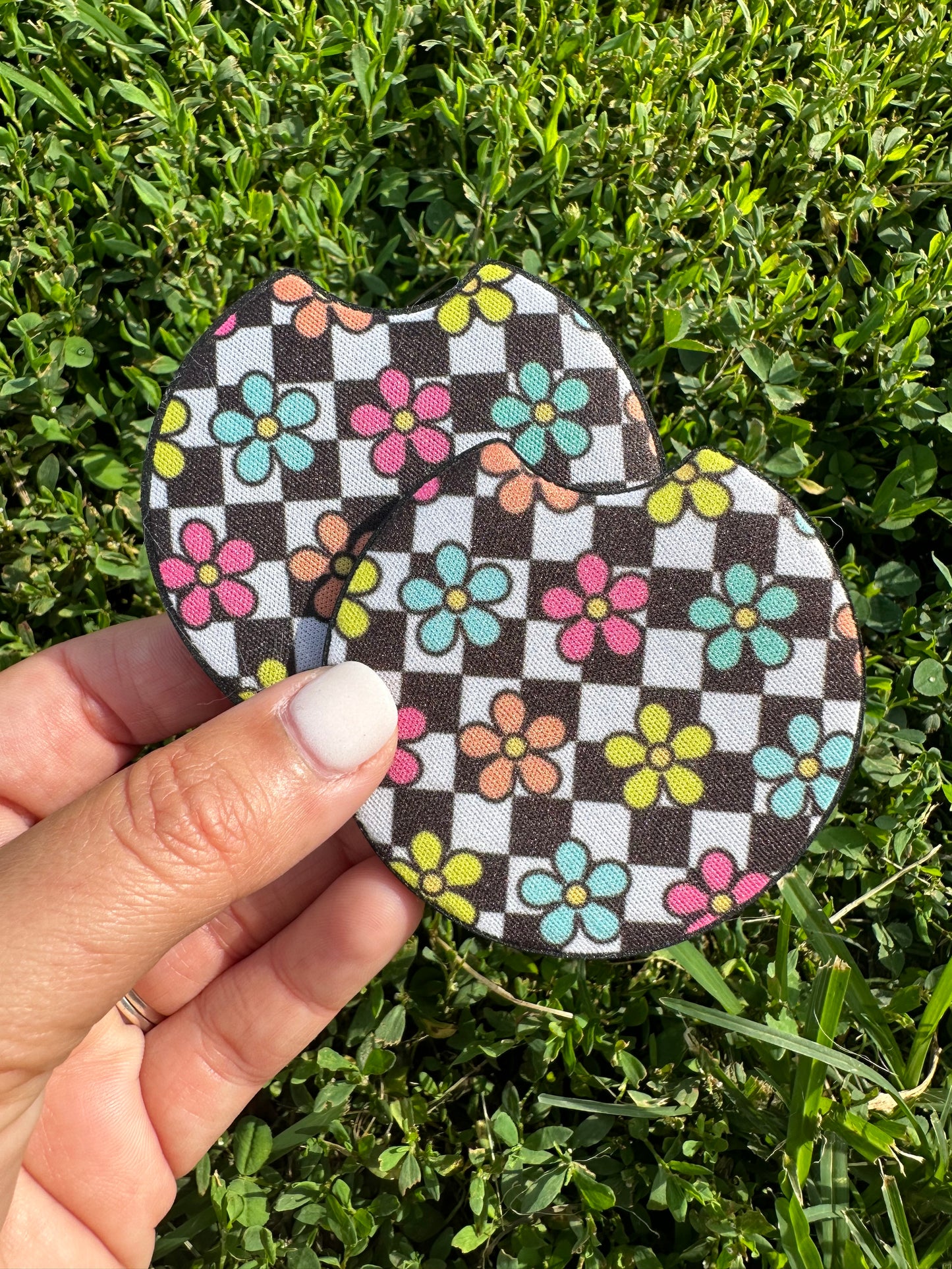 Checkered Flower Car Coasters