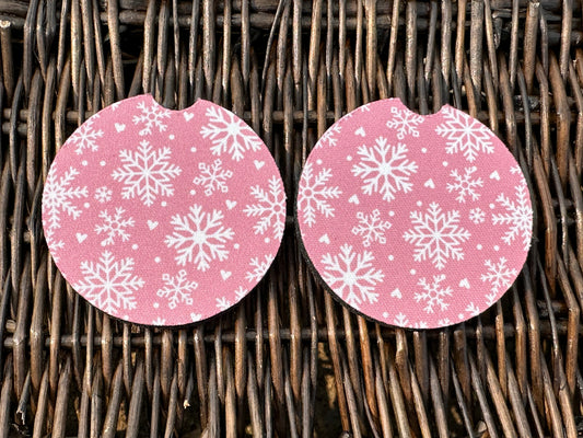 Pink Snowflake Car Coasters