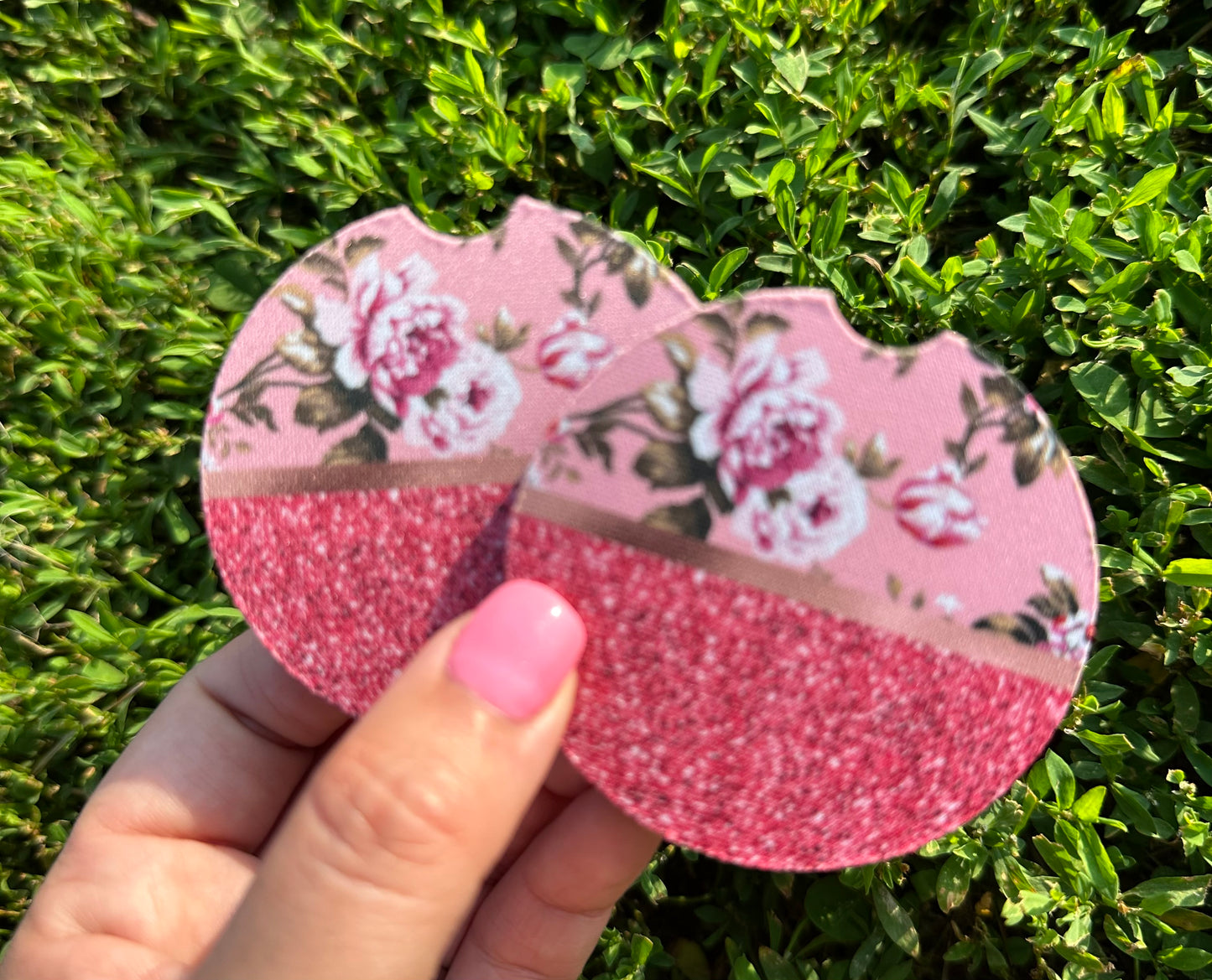 Floral Glitter Car Coasters