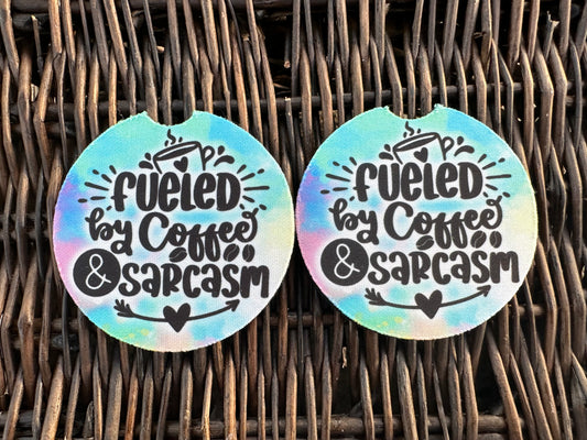 Fueled By Coffee & Sarcasm Car Coasters