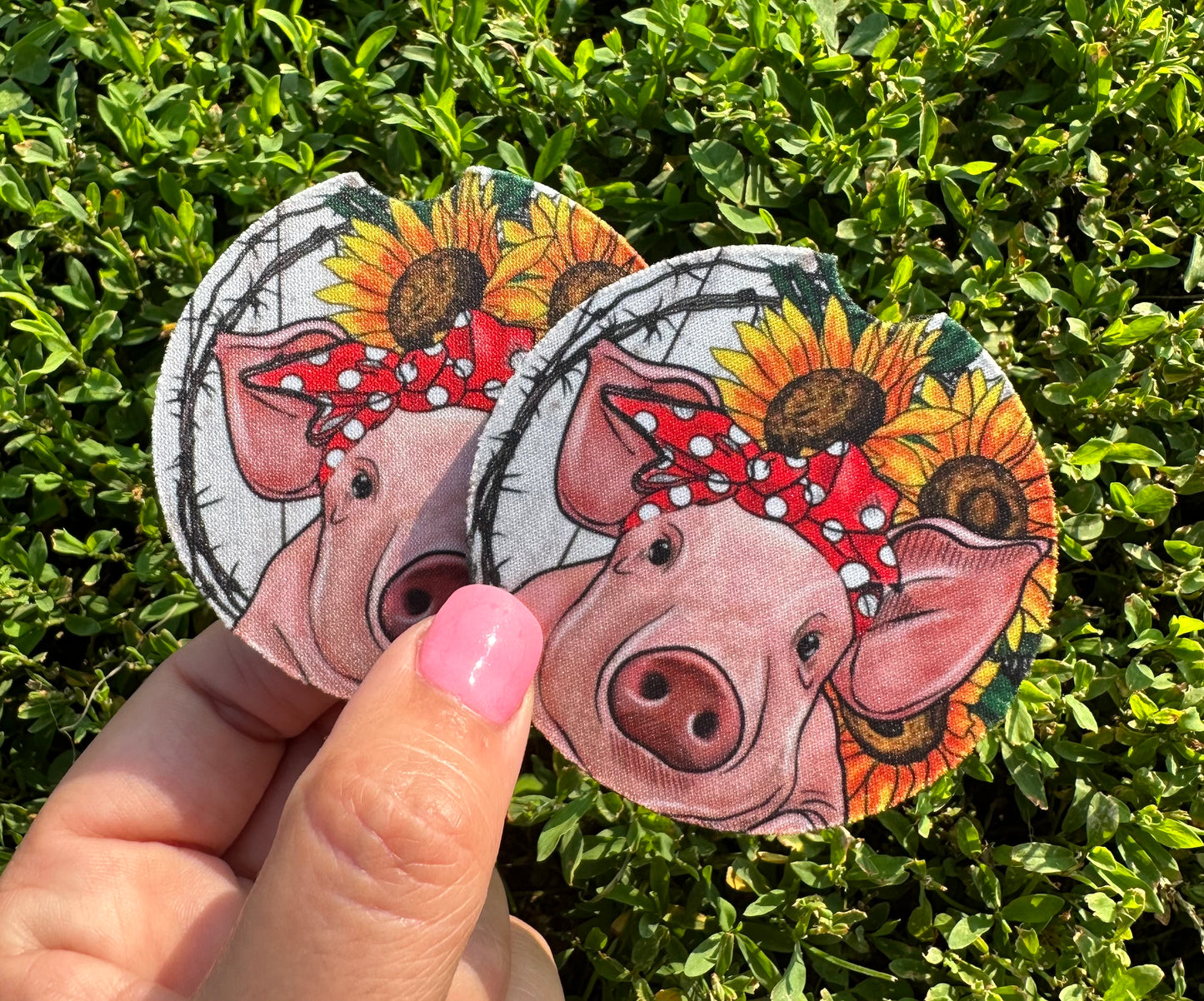 Red Bandana Pig Car Coasters