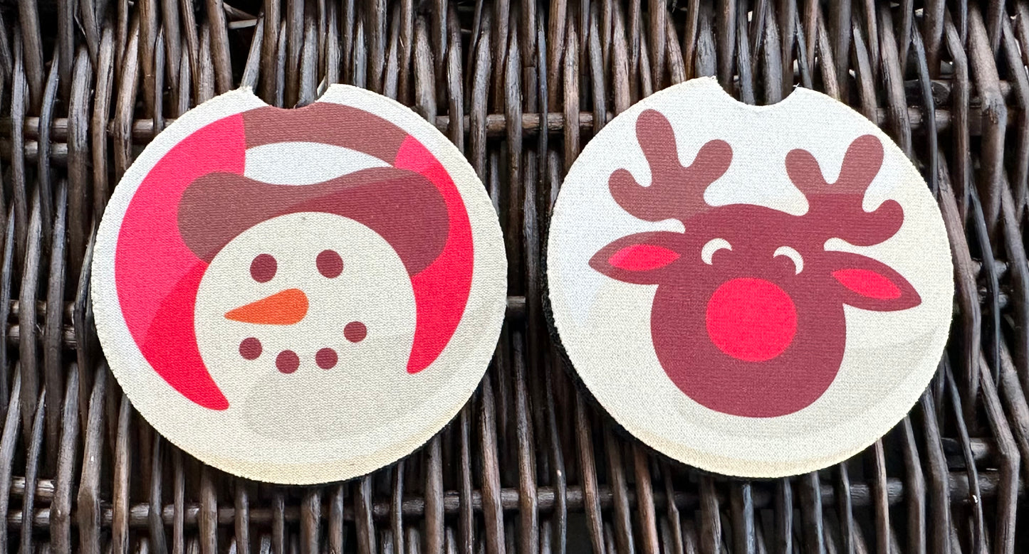 Snowman & Reindeer Sugar Cookie Car Coasters
