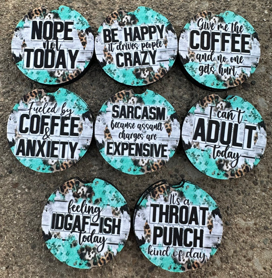 Turquoise Sarcasm Car Coaster Bundle (8)