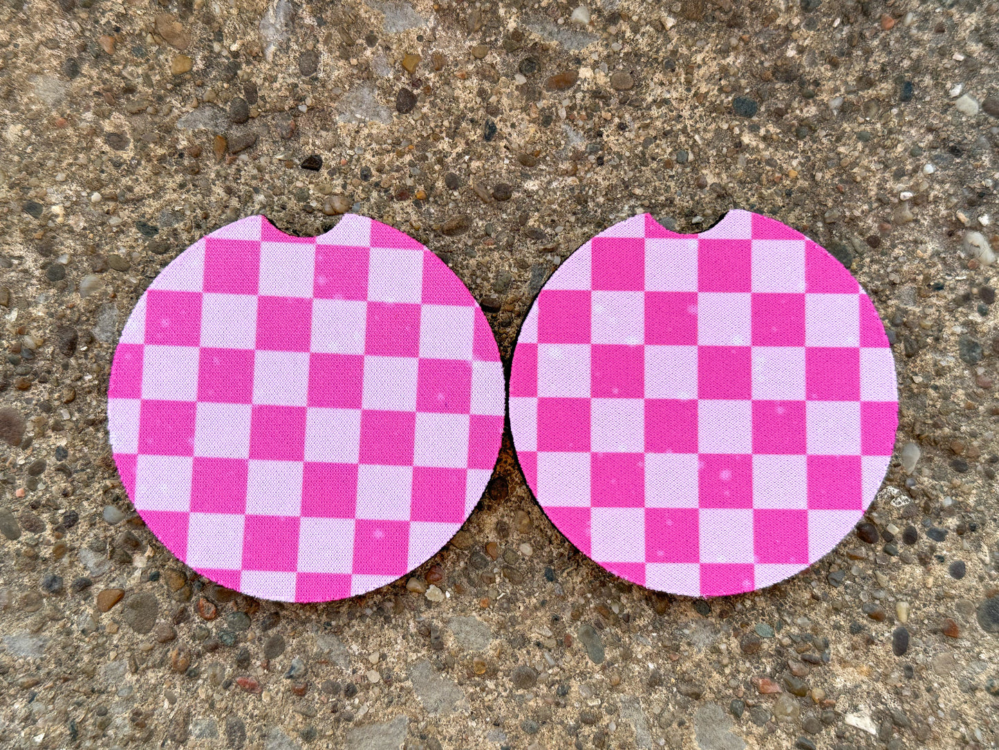 Pink Checkered Car Coasters
