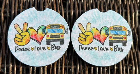 Peace Love Bus Car Coasters