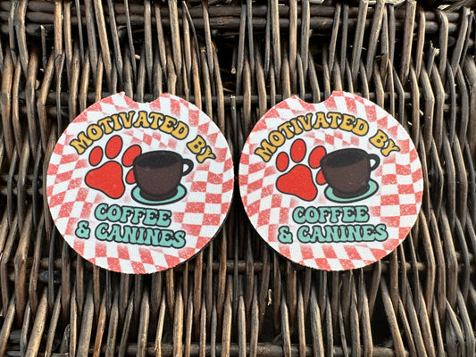 Motivated By Coffee & Canines Car Coasters