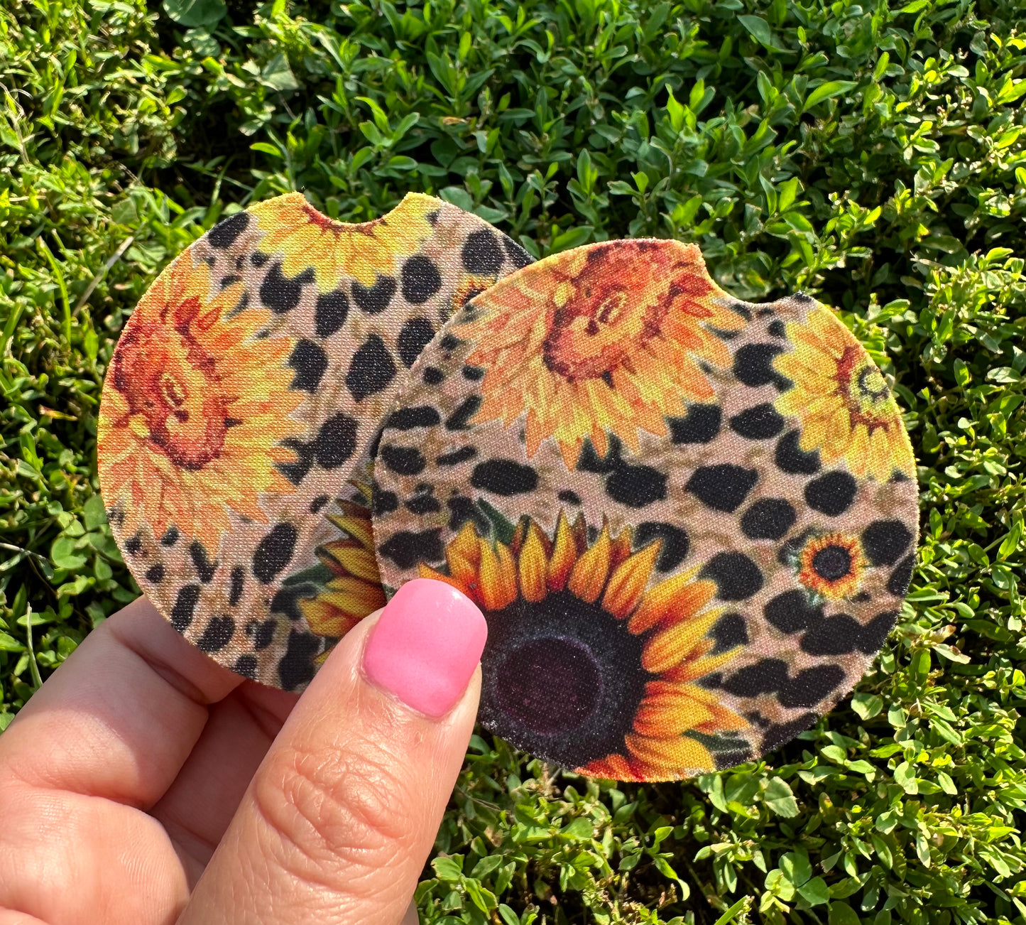 Cheetah Sunflower Car Coasters