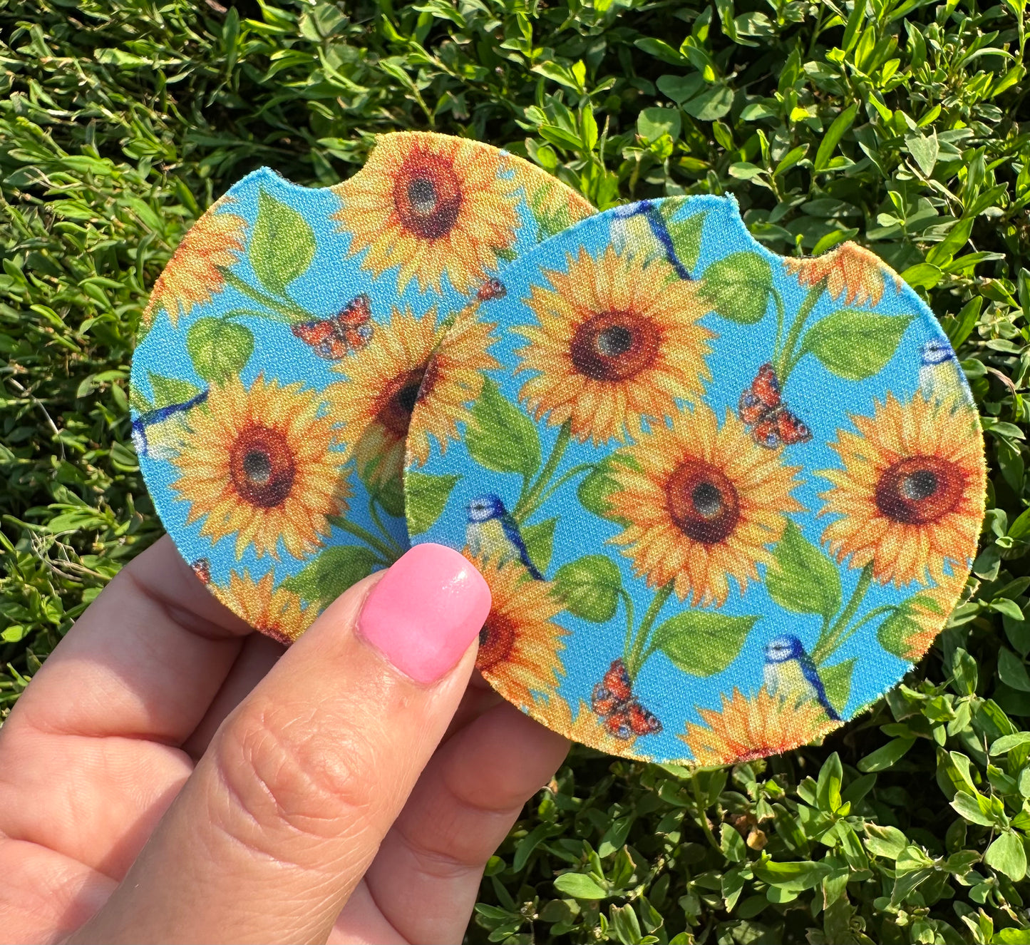 Blue Sunflower Car Coasters