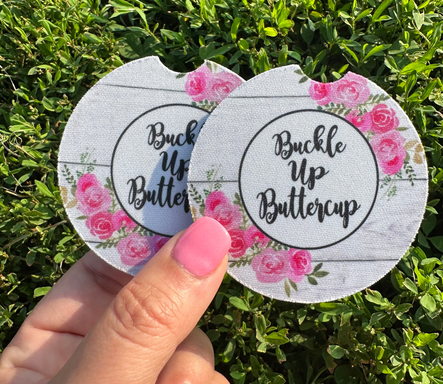 Buckle Up Buttercup Car Coasters