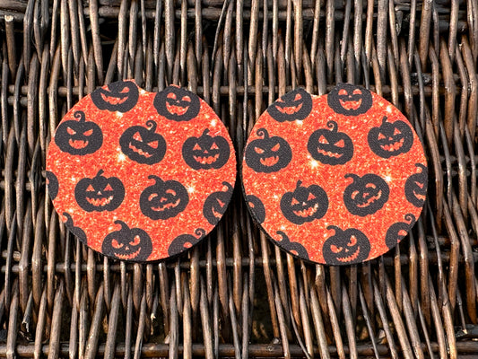Sparkly Orange Pumpkin Car Coasters