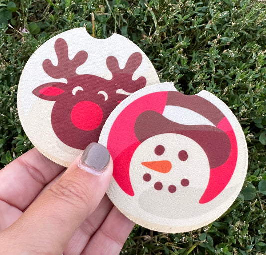 Snowman & Reindeer Sugar Cookie Car Coasters