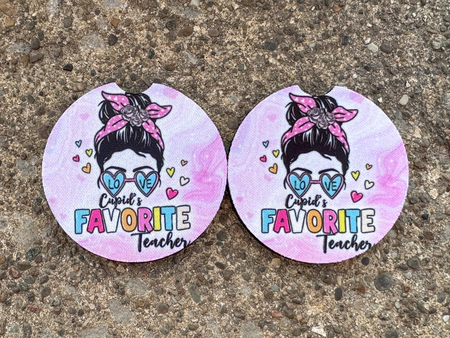 Cupid’s Favorite Teacher Car Coasters