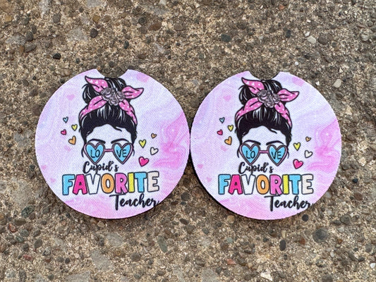 Cupid’s Favorite Teacher Car Coasters