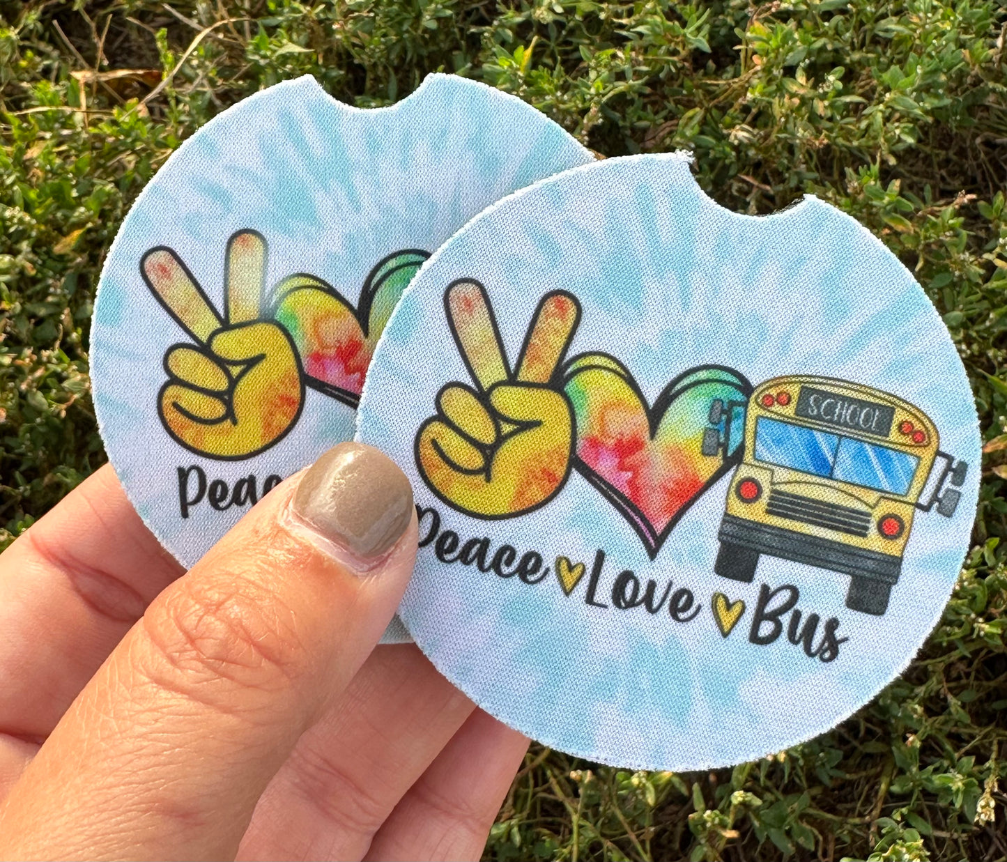 Peace Love Bus Car Coasters
