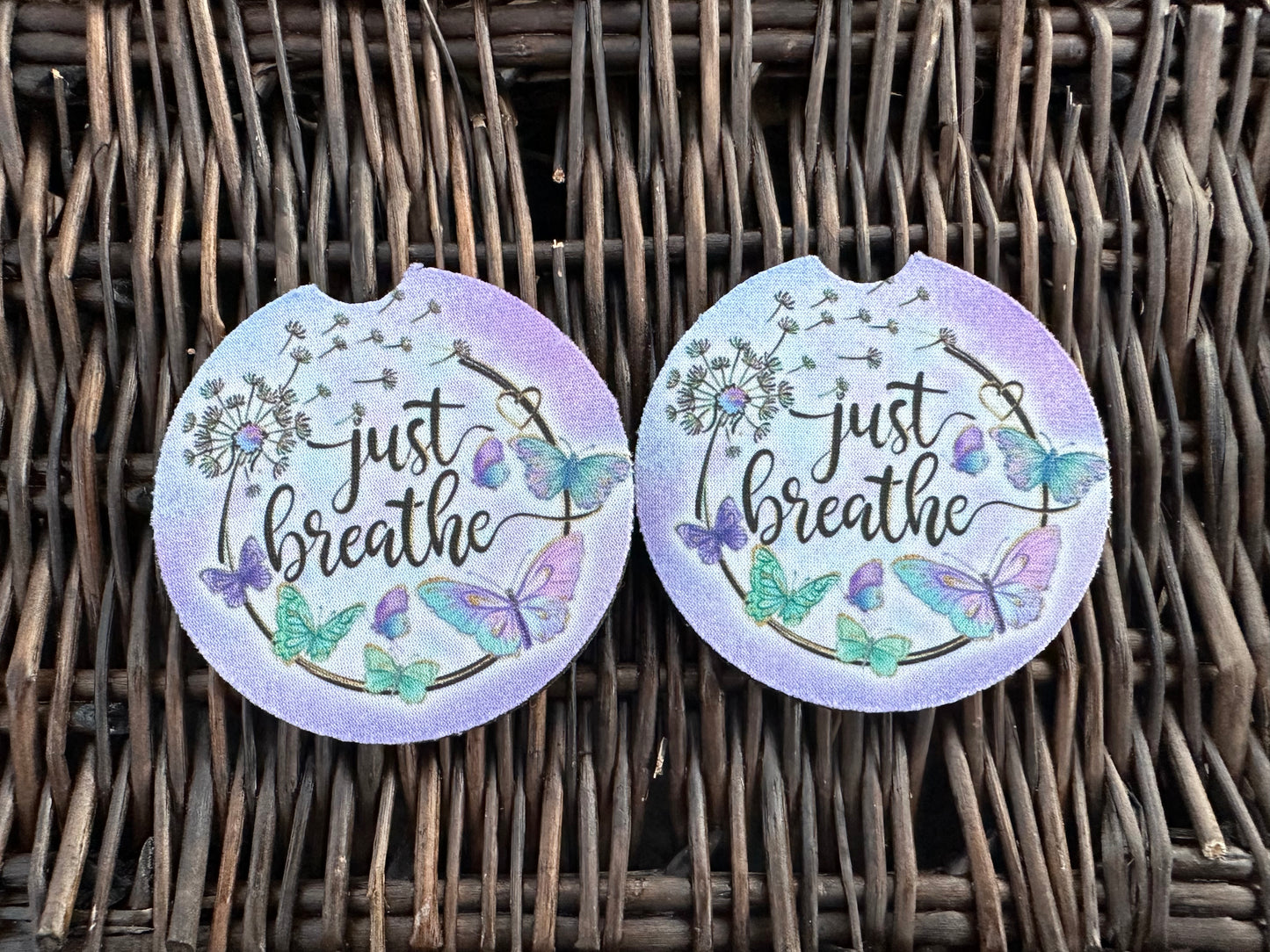 Just Breathe Circle Car Coasters