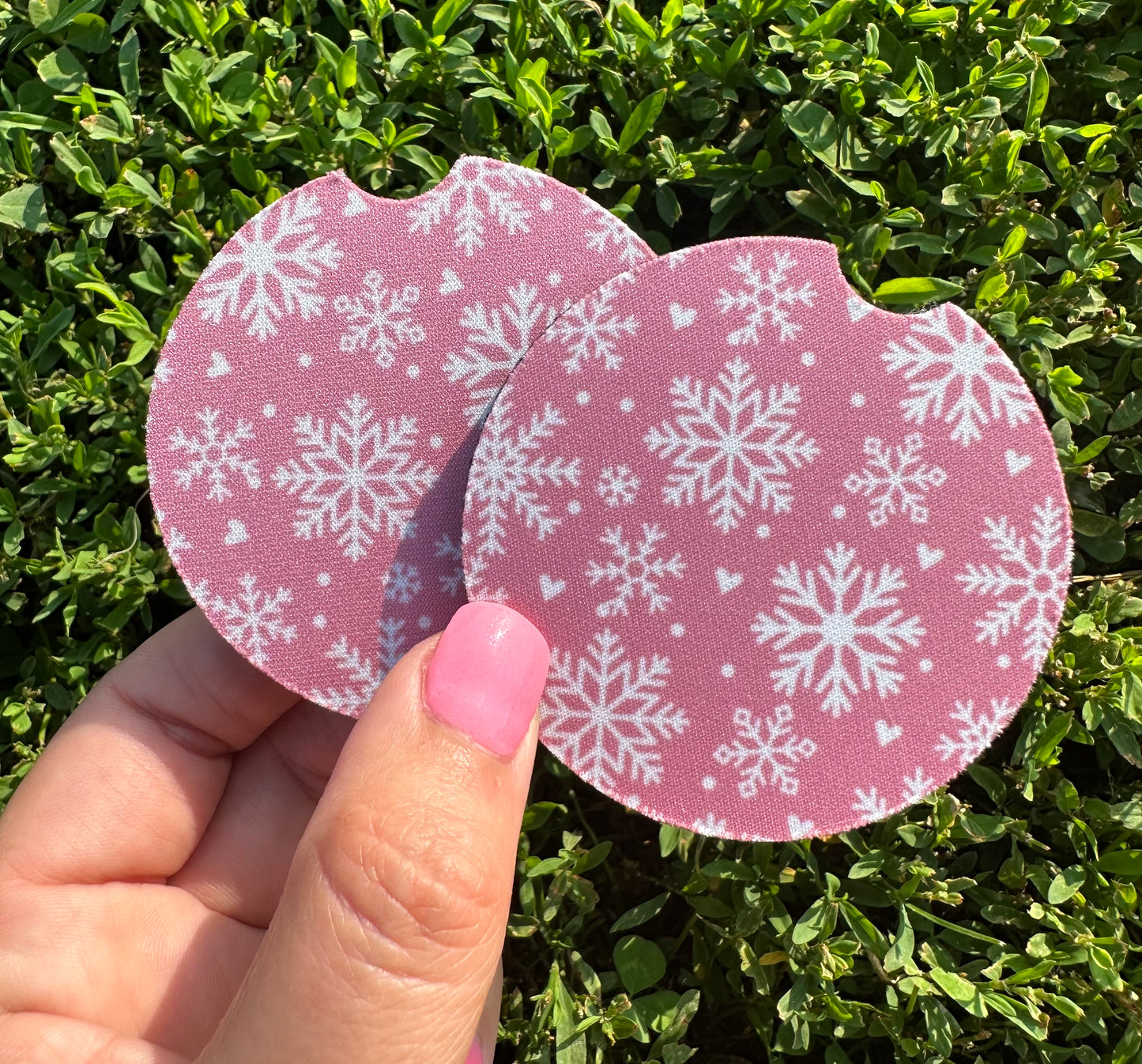 Pink Snowflake Car Coasters