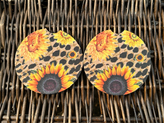 Cheetah Sunflower Car Coasters