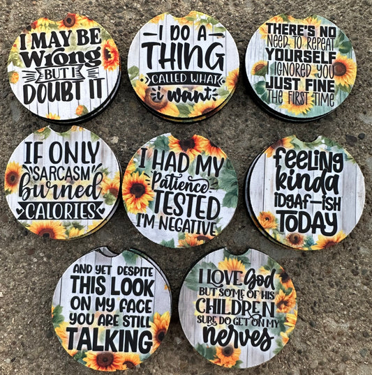 Sunflower Sarcastic Car Coaster Bundle (8)