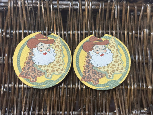 Yellow Western Santa Car Coasters