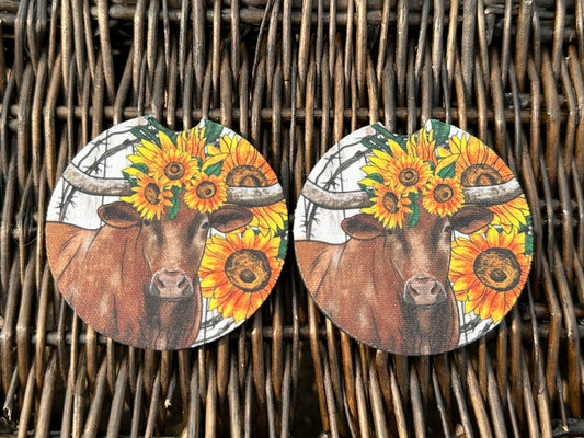 Cow Sunflower Car Coasters