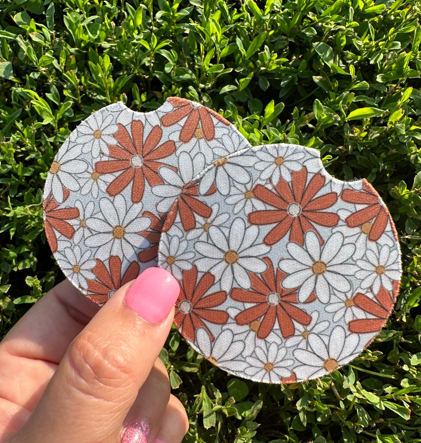 Orange & White Floral Car Coasters