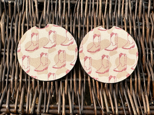 Pink Glitter Boots Car Coasters