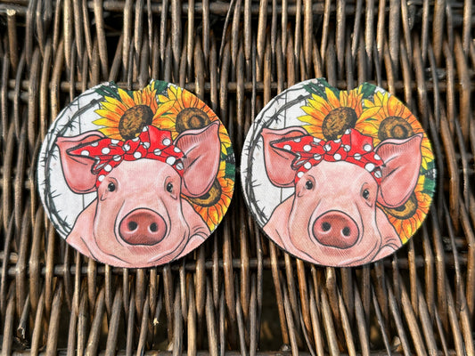 Red Bandana Pig Car Coasters