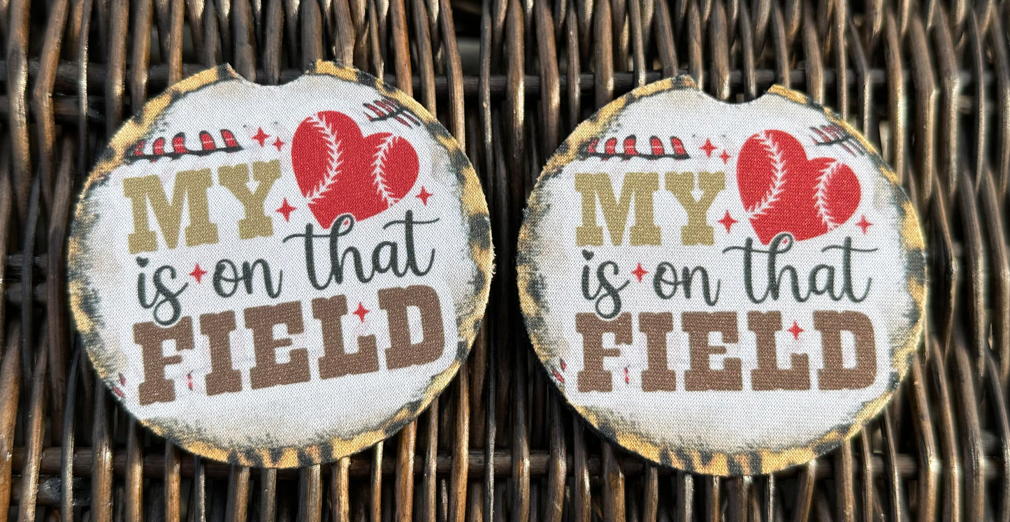 My Heart Is On That Field Car Coasters