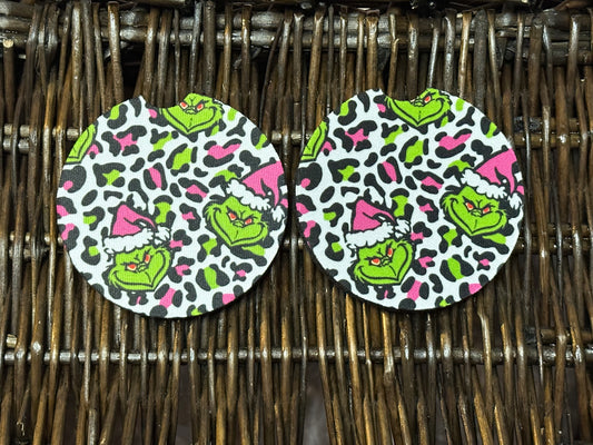 Green Guy Pink Leopard Car Coasters