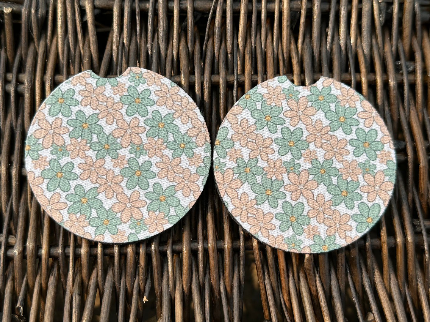Peach & Mint Floral Car Coasters