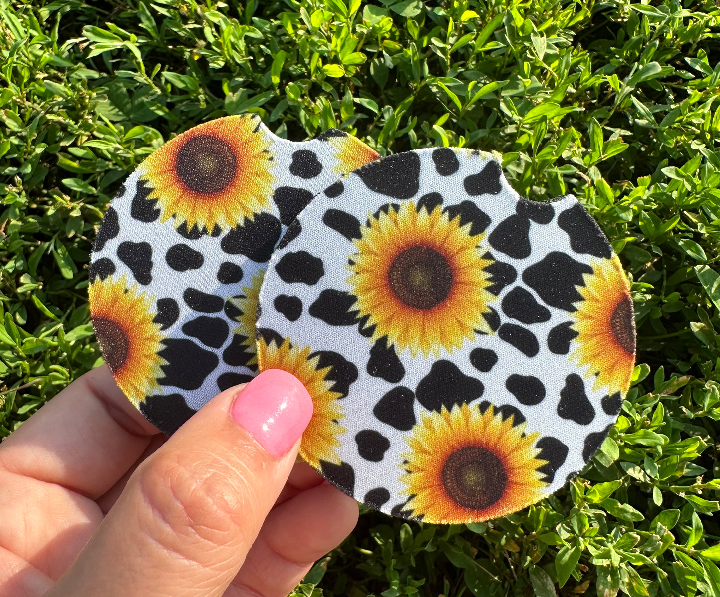 Cow Print Sunflower Car Coasters